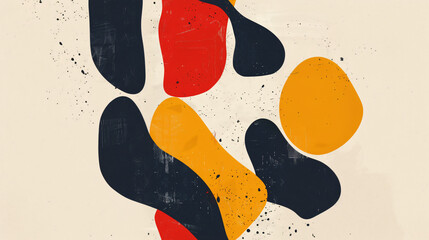 Aufkleber - Abstract composition featuring organic shapes in black, red and yellow, creating a dynamic visual with a vintage feel