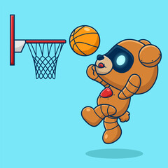 Canvas Print - Cute bear robot in basketball game. Cartoon vector icon illustration