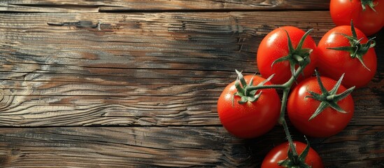 Aufkleber - Wooden table displaying fresh red tomatoes incorporating copy space image