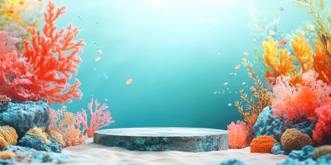 Wall Mural - Underwater Coral Reef with Stone Platform