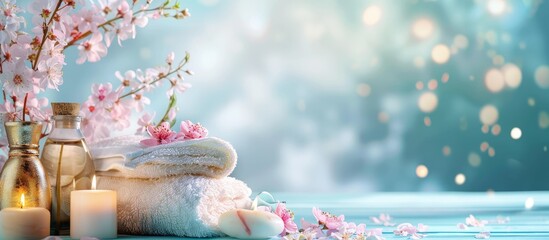 Aufkleber - Spa treatments displayed on a bright backdrop featuring copy space image
