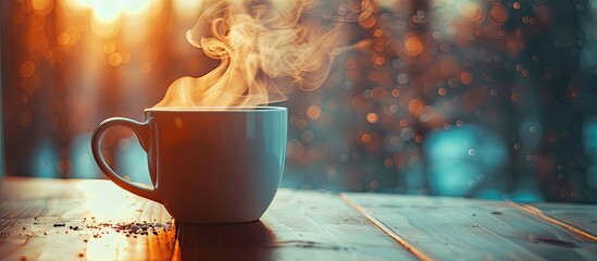 Aufkleber - Kickstart your morning with a steaming cup of coffee and a captivating copy space image