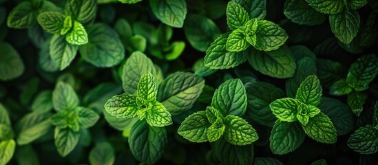 Aufkleber - Vivid green mint leaves in a copy space image