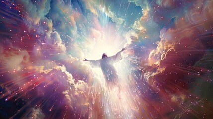 Wall Mural - Jesus ascension Christ in the glow of rays	