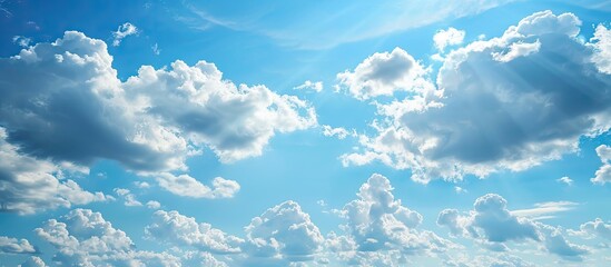 Poster - A serene view of the expansive blue sky with fluffy clouds ideal as a backdrop for a copy space image
