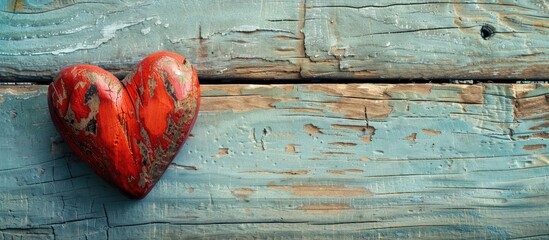 Aufkleber - Vintage filtered heart decoration on wooden surface with copy space image