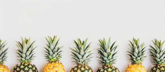 Aufkleber - Fresh pineapples arranged in a neat stack with a white background perfect for a copy space image