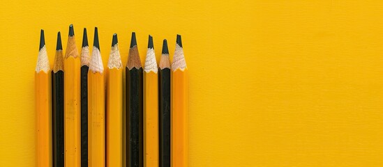 Aufkleber - Pencils of varying lengths set against a bright yellow backdrop with copy space image