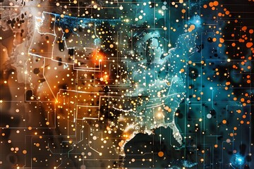 Wall Mural - Abstract Digital Map of USA with Connecting Lines and Dots