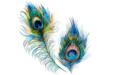 Wall Mural - peacock feather watercolor illustrations collection