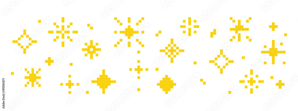 Pixel star retro 8 bit sparkle border seamless frame. Shiny game pixel ...