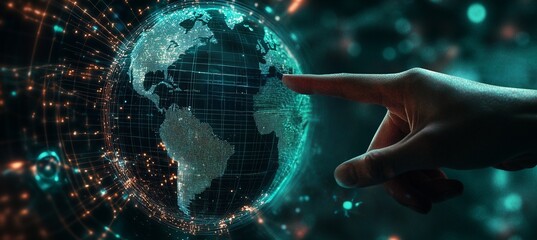 Wall Mural - digital technology illustration of global network concept with icons and globe internet network conn