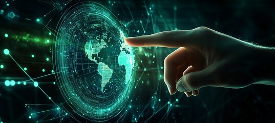 Wall Mural - digital technology illustration of global network concept with icons and globe internet network conn