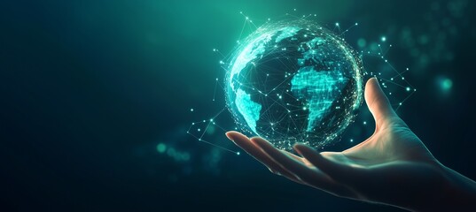 Wall Mural - digital technology illustration of global network concept with icons and globe internet network conn
