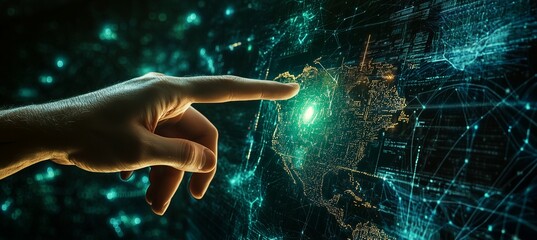 Wall Mural - digital technology illustration of global network concept with icons and globe internet network conn