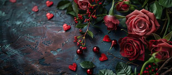 Aufkleber - Valentine s Day mock up featuring a floral arrangement with roses hearts and room for text designed for your message or advertisement. copy space available