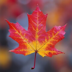 a close-up of a vibrant red maple leaf in autumn