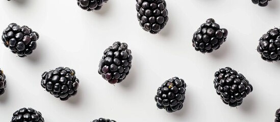 Wall Mural - Top view of a fresh blackberry on a white background ideal for adding text in the available copy space image