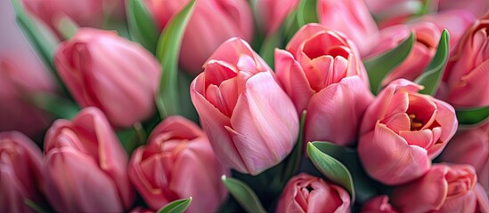 Poster - A bunch of vibrant pink tulips in a bouquet Features copy space image