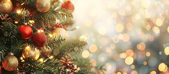 Aufkleber - Festive Christmas tree and decorations create a blurred holiday background with ample copy space image