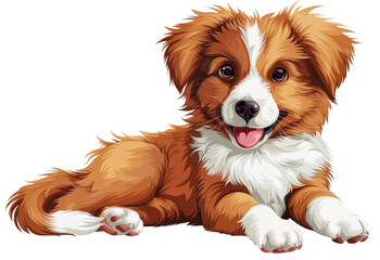 Happy cartoon puppy with big smile isolated on transparent background