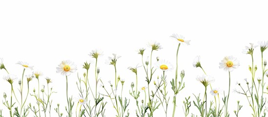 Canvas Print - A seamless pattern featuring a line of daisy and dandelion flowers on a white background with copy space image available