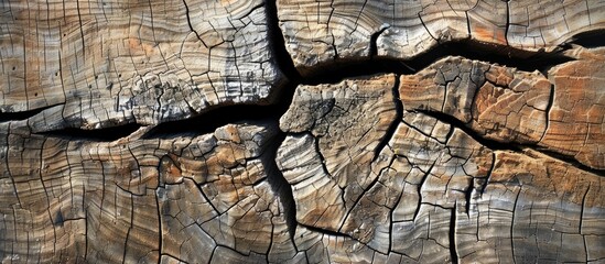 Poster - Close up image of a cracked piece of wood against a plain background with copy space image
