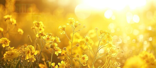 Poster - Mustard crop s blooming flowers under sunlight in a captivating copy space image