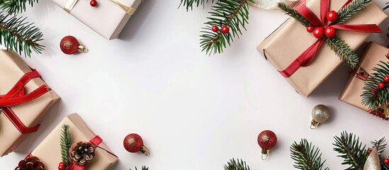 Aufkleber - Top view of Christmas gift boxes on white background with copy space image