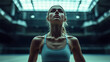 © pattozher - gymnast gazing up, determined expression at arena