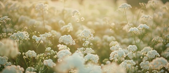 Aufkleber - Scenic field of lovely white meadowfoam flowers in a copy space image