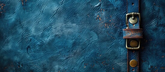 Fototapete - Vintage natural leather backdrop featuring authentic blue suede texture with a belt on a copy space image