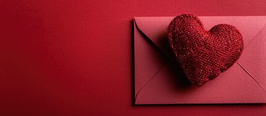 Poster - Valentine concept with a heart on a red envelope creating a romantic copy space image