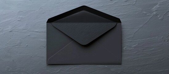 Fototapete - Mockup featuring a black envelope and an empty white card against a grey background ideal for invitations or greetings with available copy space image