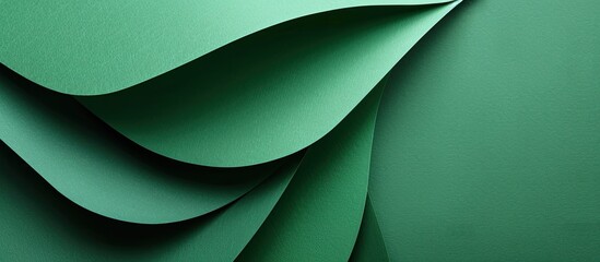 Curved green cardboard background design for top view banner with a flat lay featuring copy space image