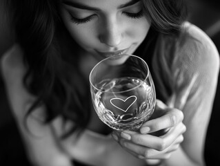 Sticker - Woman Holding Wine Glass with Heart