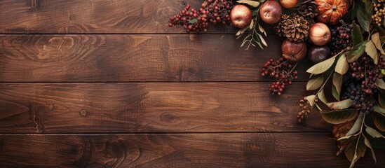 Wall Mural - An autumnal arrangement on a wooden table with copy space image