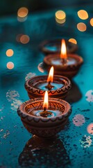 Wall Mural - Concept of Diwali festival of lights tradition Diya oil lamps. Diwali festival holiday concept 