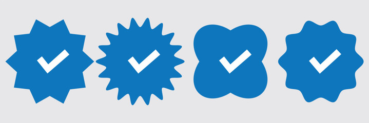 Verified badge profile set. Instagram verified badge. Social media account verification icons. Blue check mark icon. Profile verified badge. Guaranteed signs. Vector 10 eps