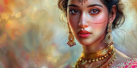 Wall Mural - Close-up portrait of a woman in ornate jewelry.