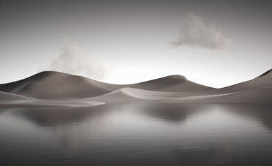 Abstract grey landscape, hill reflecting in a lake.