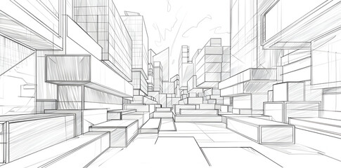 Wall Mural - Sketch of a Cityscape Illustration