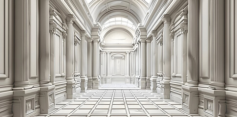 Wall Mural - White Marble Hallway 3D Illustration