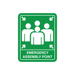 Emergency evacuation assembly point sign, gathering point signboard, vector illustration.