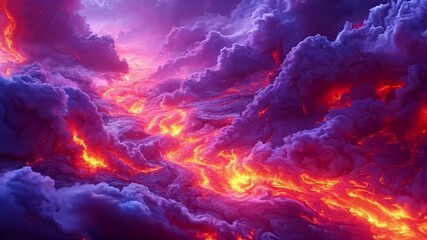 Wall Mural - a purple sky with a lava flow and fire