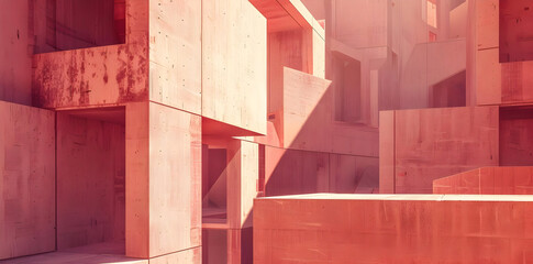 Canvas Print - Abstract 3D Architecture Illustration with Pink Concrete Walls