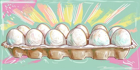 Canvas Print - A dozen white eggs in a carton.