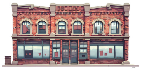 Wall Mural - Brick Building Illustration with Windows and Doors