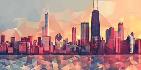 Canvas Print - Chicago Skyline Illustration with Sunset Colors