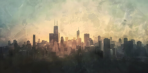 Canvas Print - Cityscape Illustration with Vintage Texture